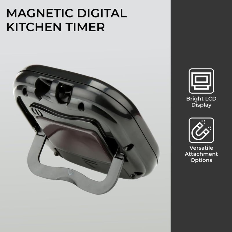 H&S Digital Kitchen Timer - Magnetic Cooking Timer with Large LCD Digits Display & Loud Alarm - Black Countdown Clock for Kids Classroom - AAA Battery Included - Image 5